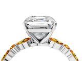 White gold Asscher Cut Diamond Ring with Marquise and Round with Citrine side stone Side Stones and Four-Prong Setting_28