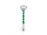 White gold Asscher Cut Diamond Ring with Marquise and Round with Emerald side stone Side Stones and Four-Prong Setting_50