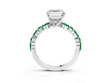 White gold Asscher Cut Diamond Ring with Marquise and Round with Emerald side stone Side Stones and Four-Prong Setting_51