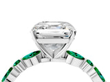 White gold Asscher Cut Diamond Ring with Marquise and Round with Emerald side stone Side Stones and Four-Prong Setting_52