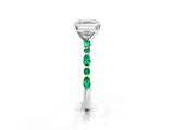 White gold Asscher Cut Diamond Ring with Marquise and Round with Emerald side stone Side Stones and Four-Prong Setting_61