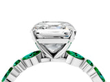 White gold Asscher Cut Diamond Ring with Marquise and Round with Emerald side stone Side Stones and Four-Prong Setting_65