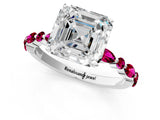 White gold Asscher Cut Diamond Ring with Marquise and Round with Garnet side stone Side Stones and Four-Prong Setting_25