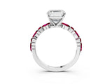 White gold Asscher Cut Diamond Ring with Marquise and Round with Garnet side stone Side Stones and Four-Prong Setting_27