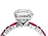 White gold Asscher Cut Diamond Ring with Marquise and Round with Garnet side stone Side Stones and Four-Prong Setting_28