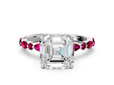 White gold Asscher Cut Diamond Ring with Marquise and Round with Garnet side stone Side Stones and Four-Prong Setting_36