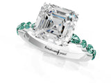 White gold Asscher Cut Diamond Ring with Marquise and Round with Green Sapphire side stone Side Stones and Four-Prong Setting_1