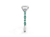 White gold Asscher Cut Diamond Ring with Marquise and Round with Green Sapphire side stone Side Stones and Four-Prong Setting_2