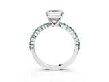 White gold Asscher Cut Diamond Ring with Marquise and Round with Green Sapphire side stone Side Stones and Four-Prong Setting_3
