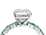 White gold Asscher Cut Diamond Ring with Marquise and Round with Green Sapphire side stone Side Stones and Four-Prong Setting_4