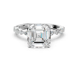 White gold Asscher Cut Diamond Ring with Marquise and Round with Moissanite side stone Side Stones and Four-Prong Setting_36