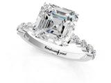 White gold Asscher Cut Diamond Ring with Marquise and Round with Moissanite side stone Side Stones and Four-Prong Setting_37