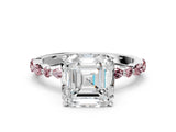 White gold Asscher Cut Diamond Ring with Marquise and Round with Morganite side stone Side Stones and Four-Prong Setting_12