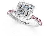 White gold Asscher Cut Diamond Ring with Marquise and Round with Morganite side stone Side Stones and Four-Prong Setting_13