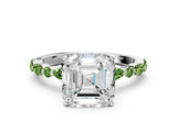 White gold Asscher Cut Diamond Ring with Marquise and Round with Peridot side stone Side Stones and Four-Prong Setting_12