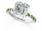White gold Asscher Cut Diamond Ring with Marquise and Round with Peridot side stone Side Stones and Four-Prong Setting_1