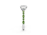 White gold Asscher Cut Diamond Ring with Marquise and Round with Peridot side stone Side Stones and Four-Prong Setting_2