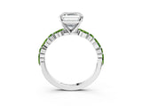 White gold Asscher Cut Diamond Ring with Marquise and Round with Peridot side stone Side Stones and Four-Prong Setting_3