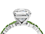 White gold Asscher Cut Diamond Ring with Marquise and Round with Peridot side stone Side Stones and Four-Prong Setting_4