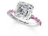 White gold Asscher Cut Diamond Ring with Marquise and Round with Pink Sapphire side stone Side Stones and Four-Prong Setting_1