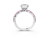 White gold Asscher Cut Diamond Ring with Marquise and Round with Pink Sapphire side stone Side Stones and Four-Prong Setting_3