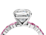 White gold Asscher Cut Diamond Ring with Marquise and Round with Pink Sapphire side stone Side Stones and Four-Prong Setting_4
