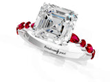 White gold Asscher Cut Diamond Ring with Marquise and Round with Ruby side stone Side Stones and Four-Prong Setting_37