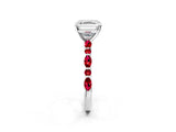 White gold Asscher Cut Diamond Ring with Marquise and Round with Ruby side stone Side Stones and Four-Prong Setting_50