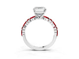 White gold Asscher Cut Diamond Ring with Marquise and Round with Ruby side stone Side Stones and Four-Prong Setting_51