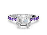White gold Asscher Cut Diamond Ring with Marquise and Round with Tanzanite side stone Side Stones and Four-Prong Setting