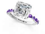 White gold Asscher Cut Diamond Ring with Marquise and Round with Tanzanite side stone Side Stones and Four-Prong Setting_11