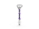 White gold Asscher Cut Diamond Ring with Marquise and Round with Tanzanite side stone Side Stones and Four-Prong Setting_12