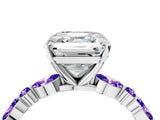 White gold Asscher Cut Diamond Ring with Marquise and Round with Tanzanite side stone Side Stones and Four-Prong Setting_14