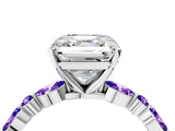 White gold Asscher Cut Diamond Ring with Marquise and Round with Tanzanite side stone Side Stones and Four-Prong Setting_16
