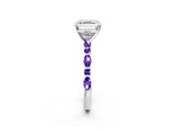 White gold Asscher Cut Diamond Ring with Marquise and Round with Tanzanite side stone Side Stones and Four-Prong Setting_2