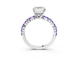 White gold Asscher Cut Diamond Ring with Marquise and Round with Tanzanite side stone Side Stones and Four-Prong Setting_3