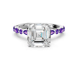 White gold Asscher Cut Diamond Ring with Marquise and Round with Tanzanite side stone Side Stones and Four-Prong Setting_6