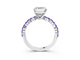 White gold Asscher Cut Diamond Ring with Marquise and Round with Tanzanite side stone Side Stones and Four-Prong Setting_9