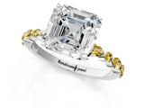 White gold Asscher Cut Diamond Ring with Marquise and Round with Yellow Sapphire side stone Side Stones and Four-Prong Setting_25
