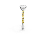 White gold Asscher Cut Diamond Ring with Marquise and Round with Yellow Sapphire side stone Side Stones and Four-Prong Setting_38