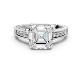 White gold Asscher Cut Diamond Ring with Milgrain Pavé Band and Four-Prong Setting_20