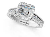 White gold Asscher Cut Diamond Ring with Milgrain Pavé Band and Four-Prong Setting_21