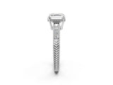 White gold Asscher Cut Diamond Ring with Milgrain Pavé Band and Four-Prong Setting_22