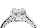 White gold Asscher Cut Diamond Ring with Milgrain Pavé Band and Four-Prong Setting_24