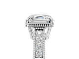 White gold Asscher Cut Diamond Ring with Milgrain Pavé Band and Four-Prong Setting_25