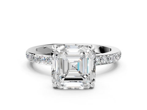 White gold Asscher Cut Diamond Ring with Pavé Band and Four-Prong Setting_29