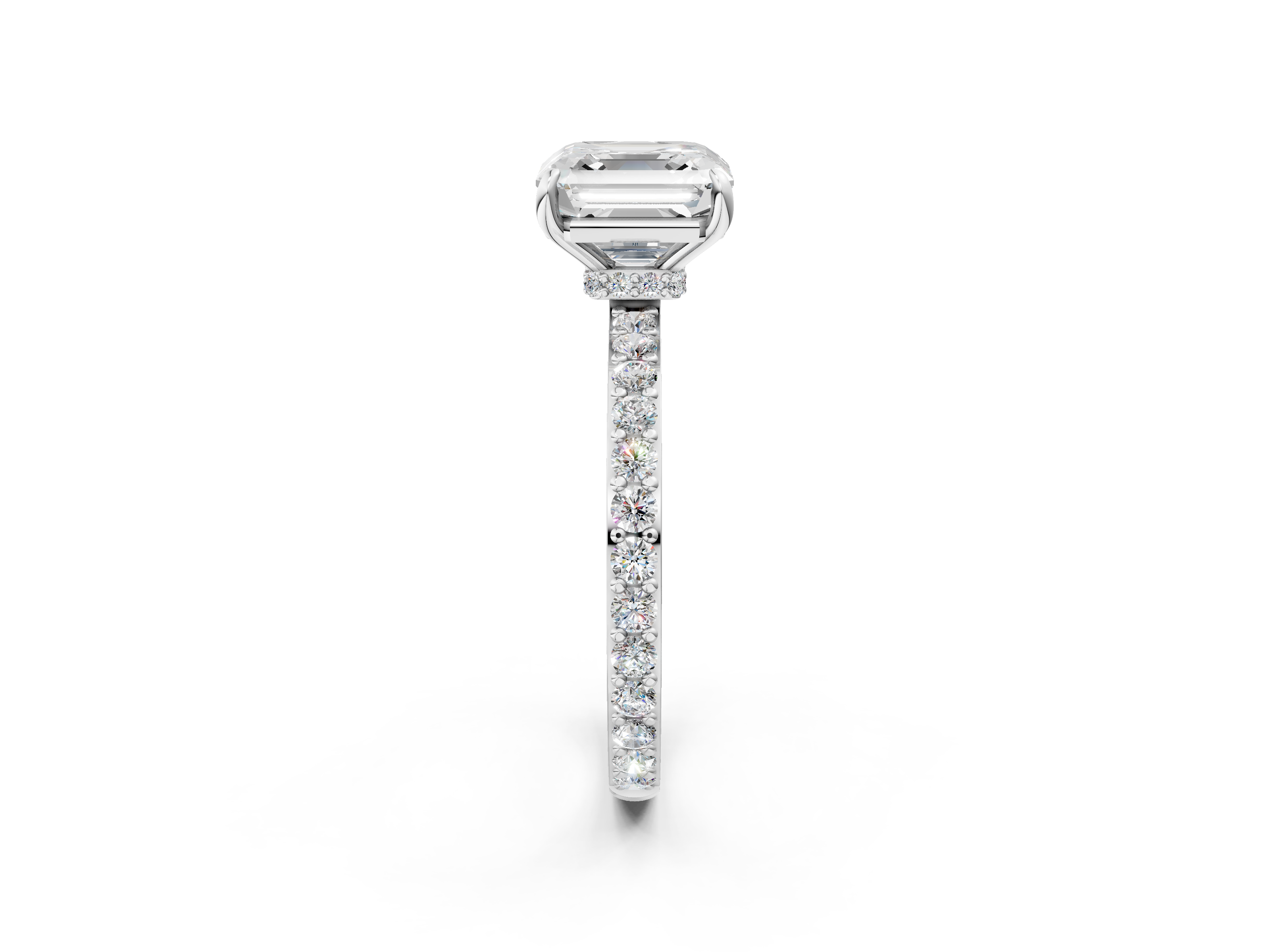 White gold Asscher Cut Diamond Ring with Pavé Band and Four-Prong Setting_31