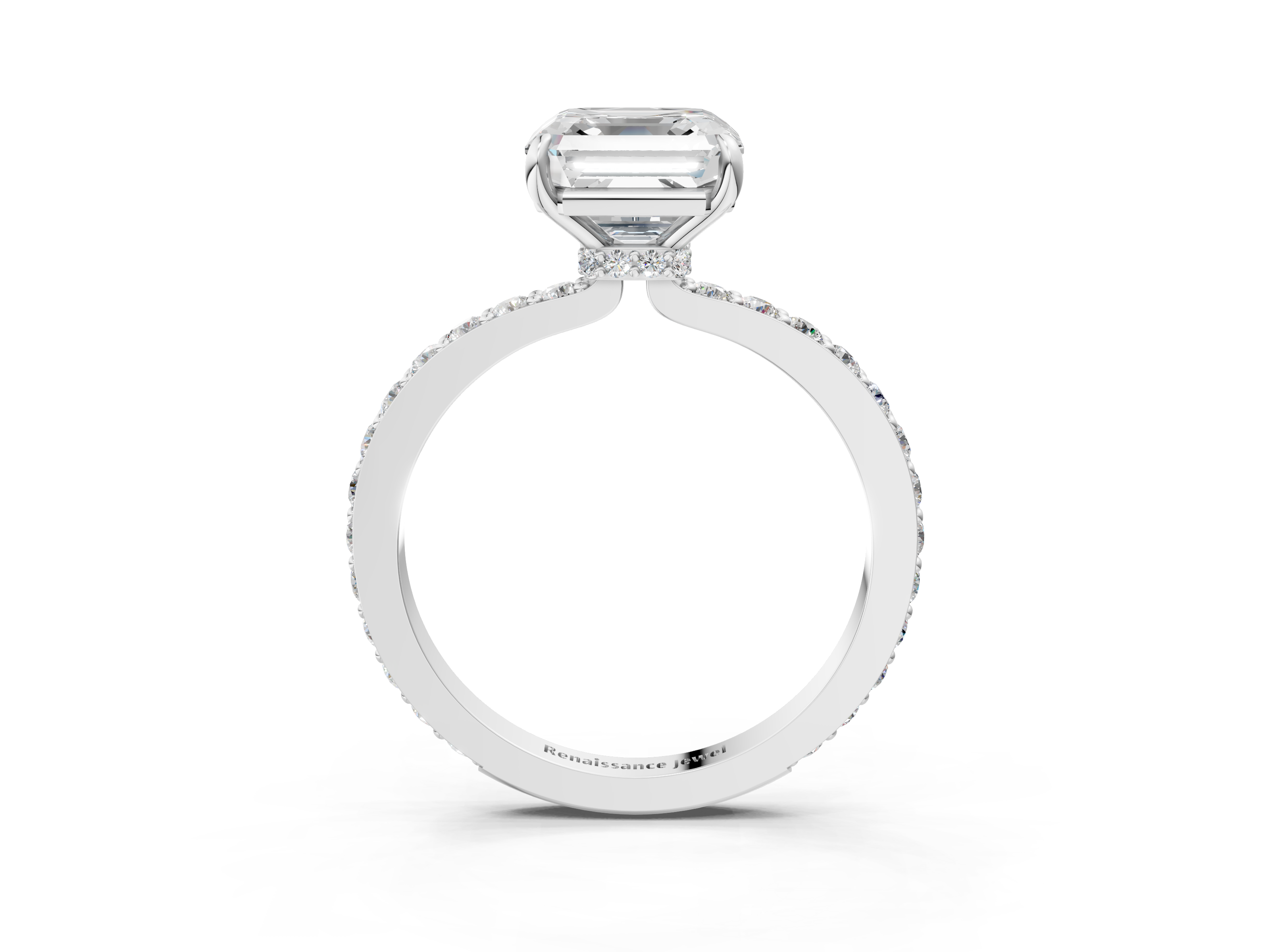 White gold Asscher Cut Diamond Ring with Pavé Band and Four-Prong Setting_32