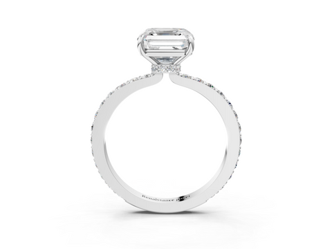 White gold Asscher Cut Diamond Ring with Pavé Band and Four-Prong Setting_32
