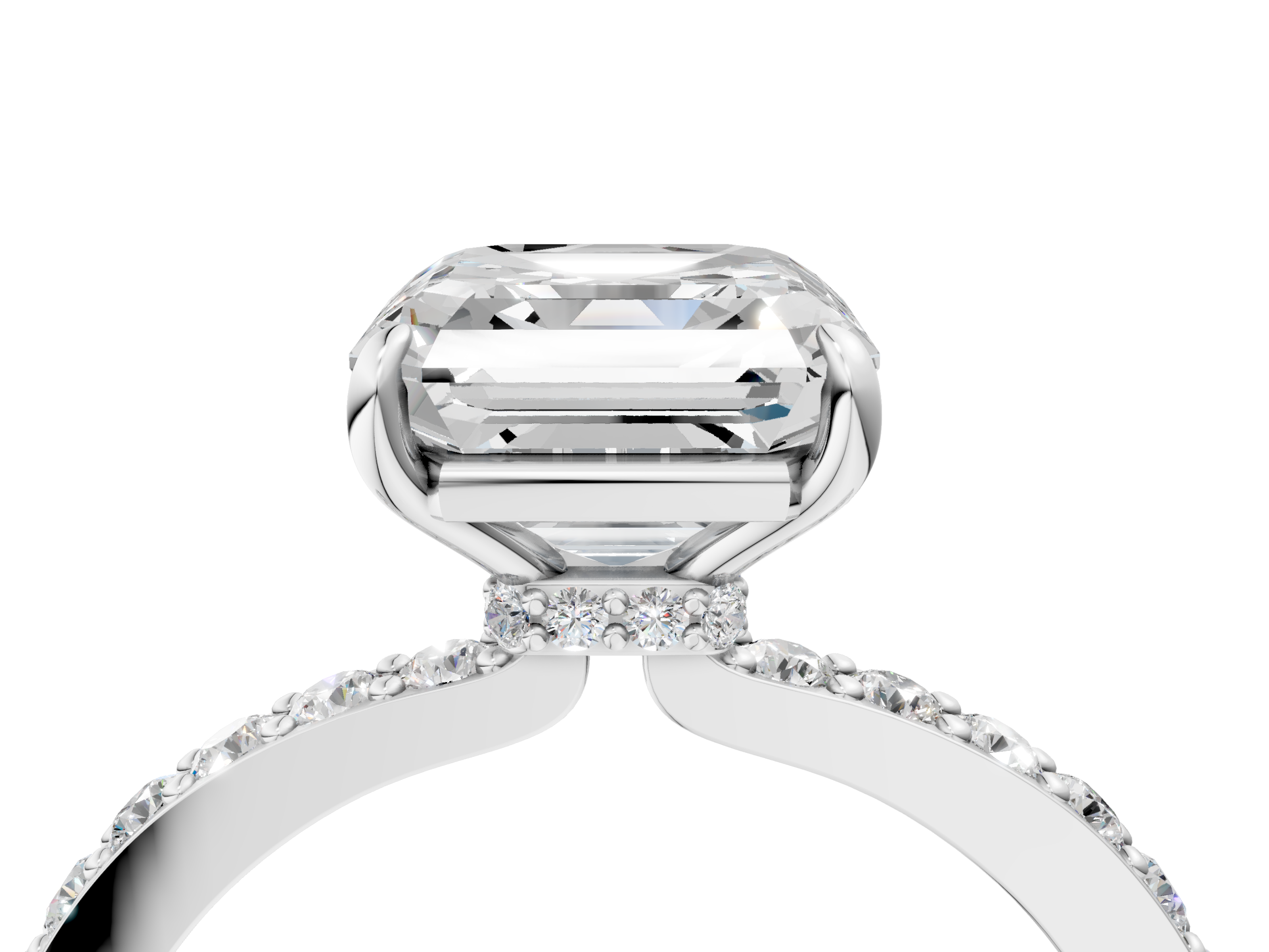 White gold Asscher Cut Diamond Ring with Pavé Band and Four-Prong Setting_33